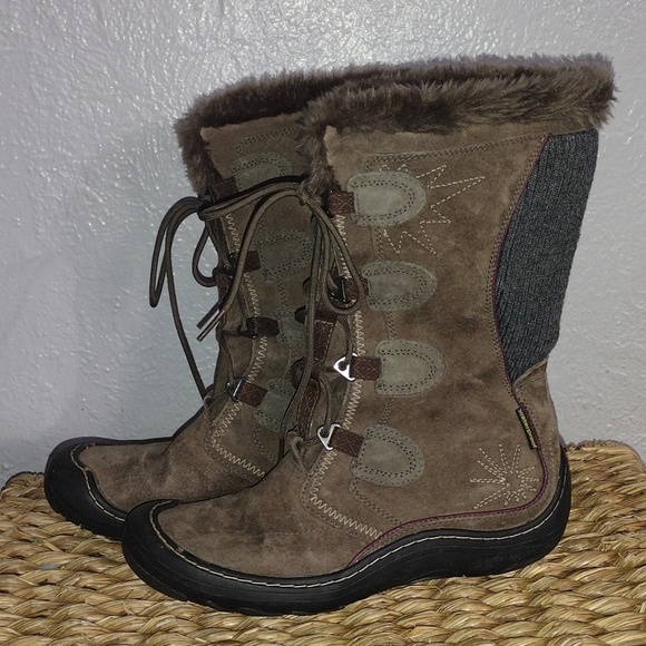 Privo By Clark’s Embroidered Suede Waterproof Mid Calf Lace Up Brown Boots 7.5 - Picture 2 of 6